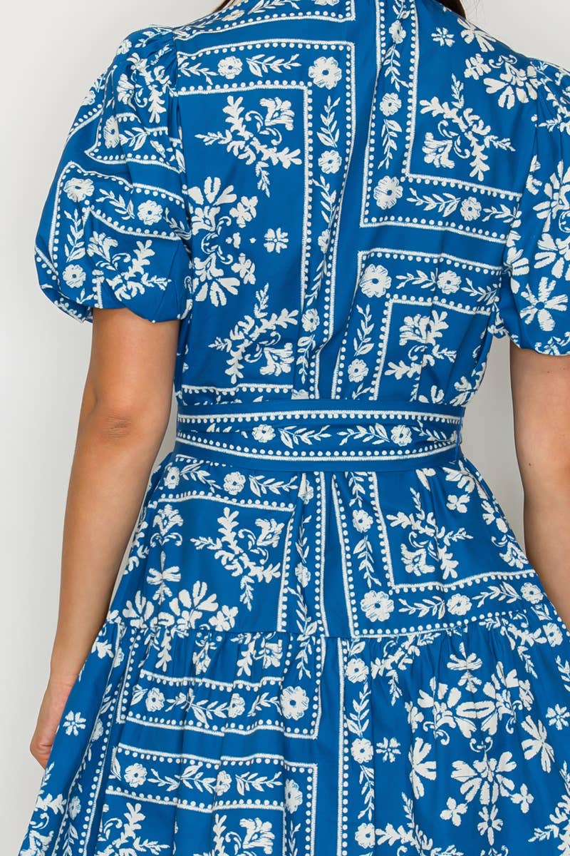 Denim Blue Bandana Print Cotton Mini Dress