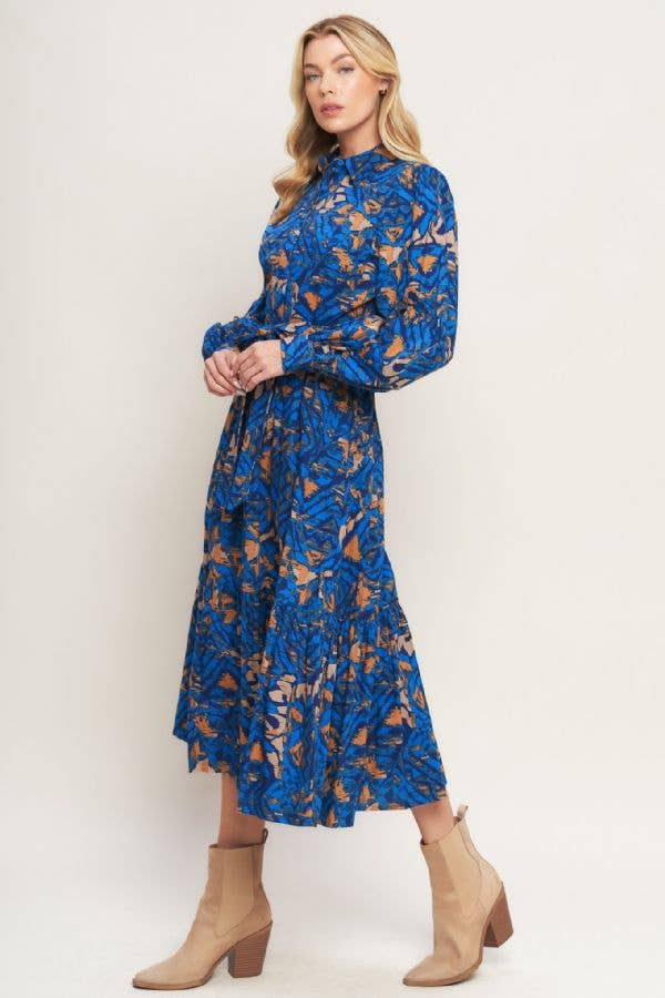 A printed woven shirt dress