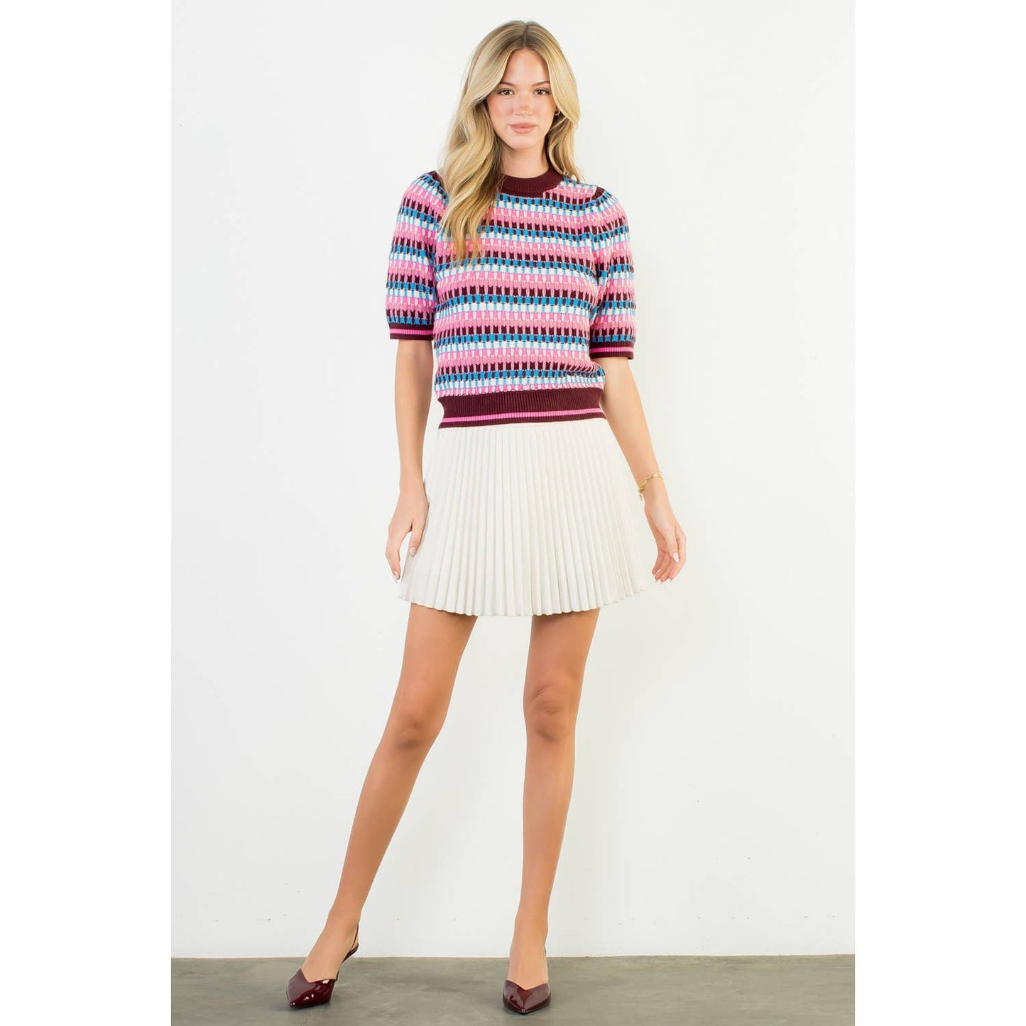 Short Sleeve Multi Color Knit Top