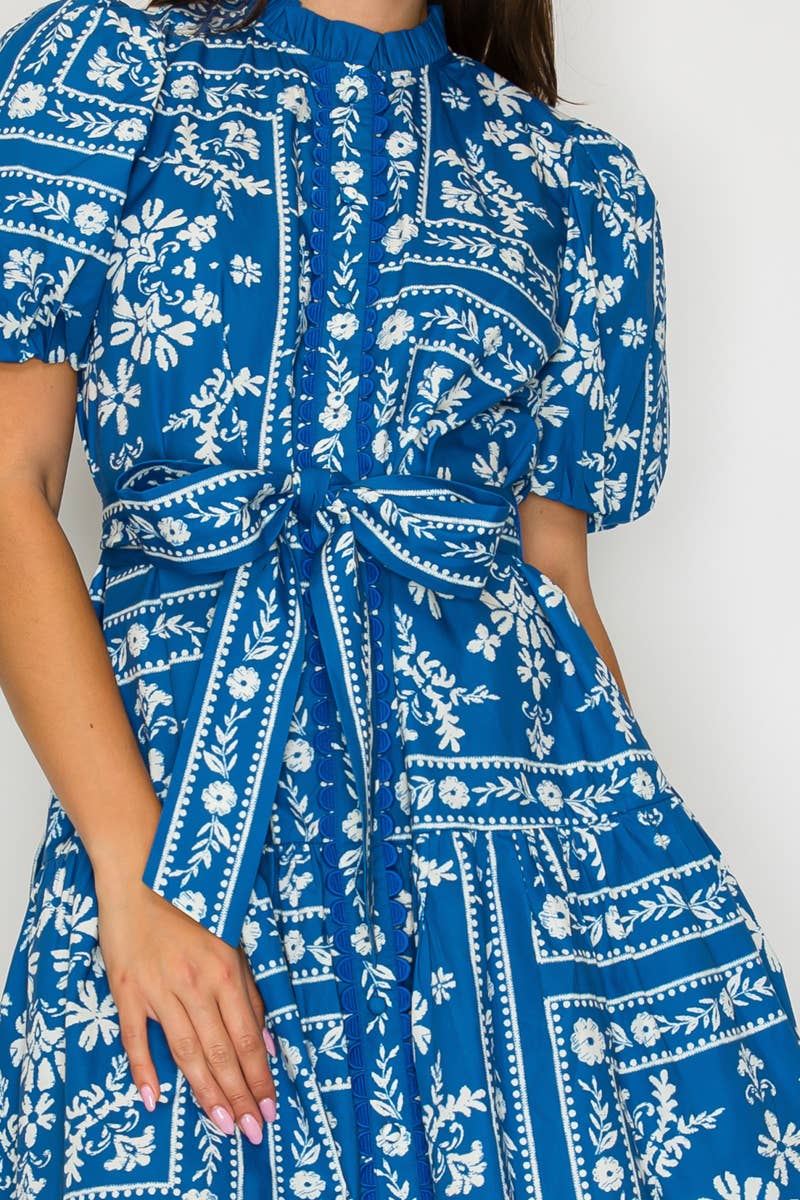 Denim Blue Bandana Print Cotton Mini Dress