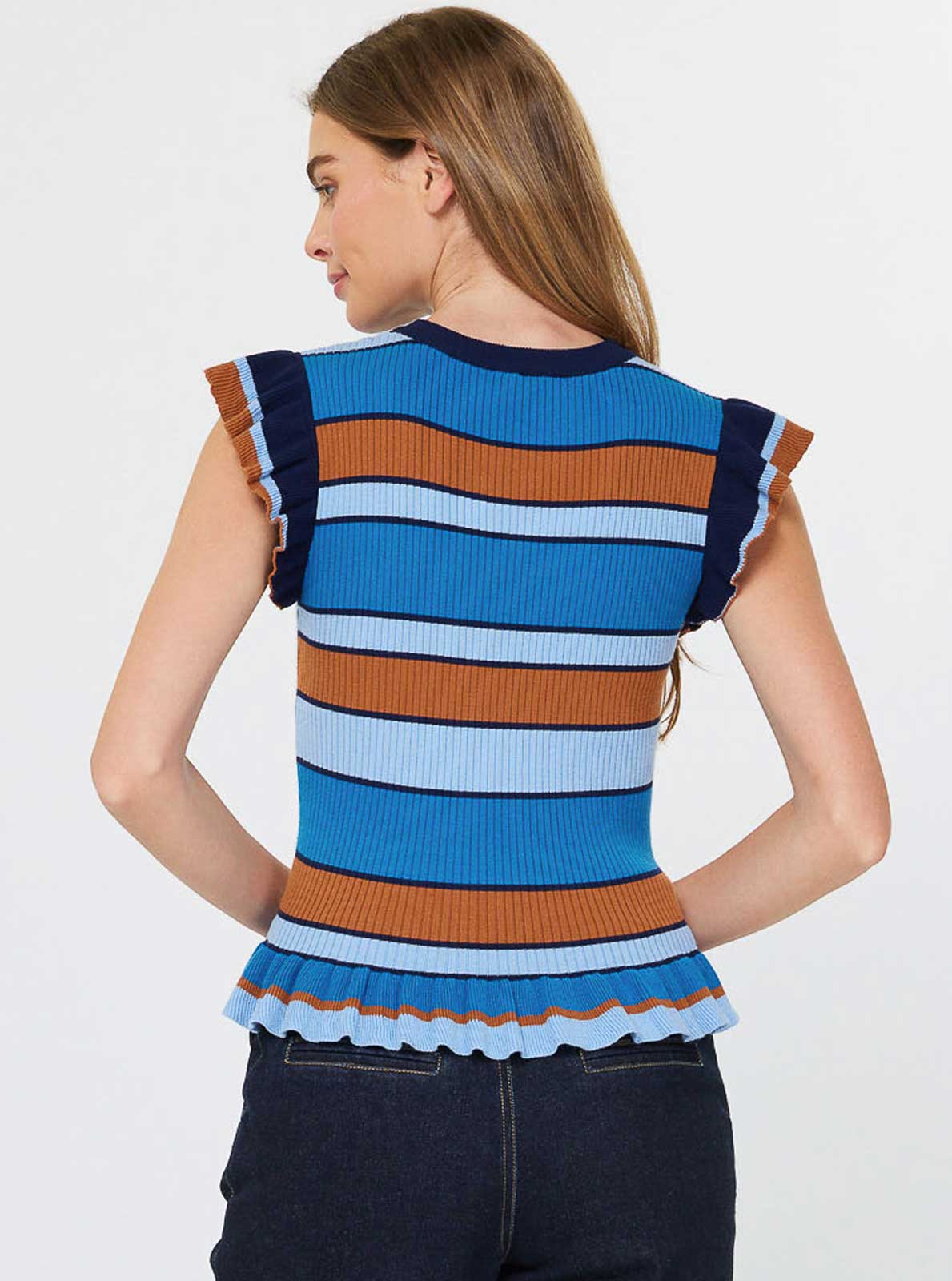 Multi Stripe Ruffle Hem Sweater Top