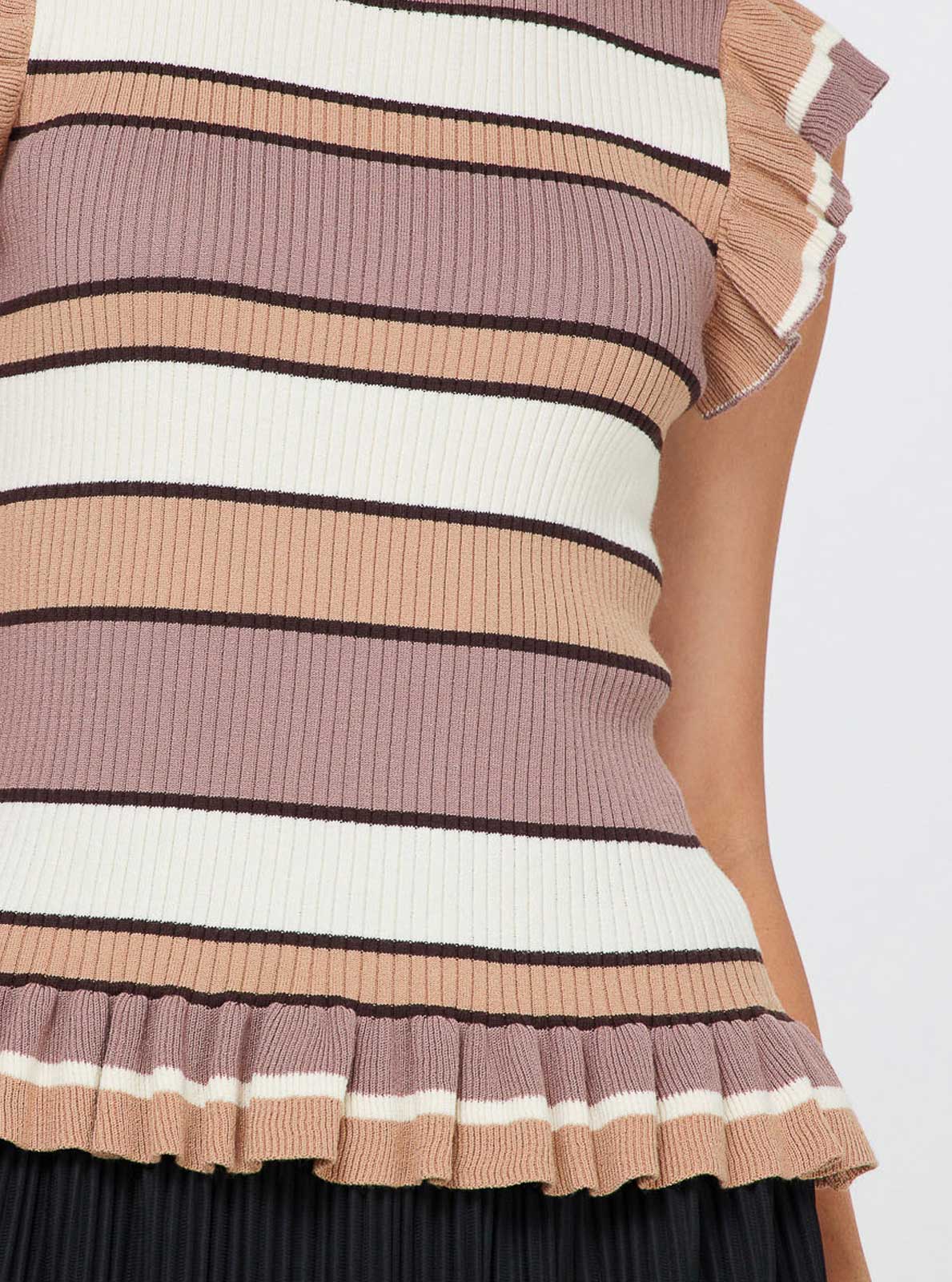 Multi Stripe Ruffle Hem Sweater Top