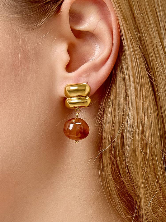 Annina 18K Gold Non-Tarnish Agate Drop Earrings: Yellow Gold