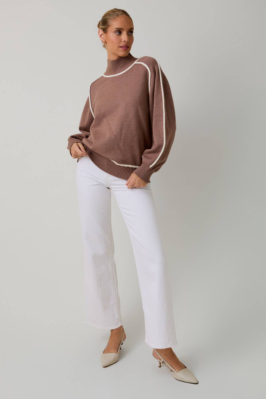 LONG SLEEVE STITCH DETAIL SWEATER TOP