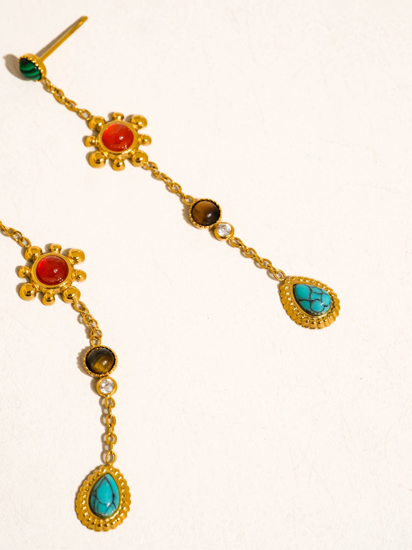 Bellevie 18K Gold Non-Tarnish Boho Gemstone Drop Earrings: Multi-Colored