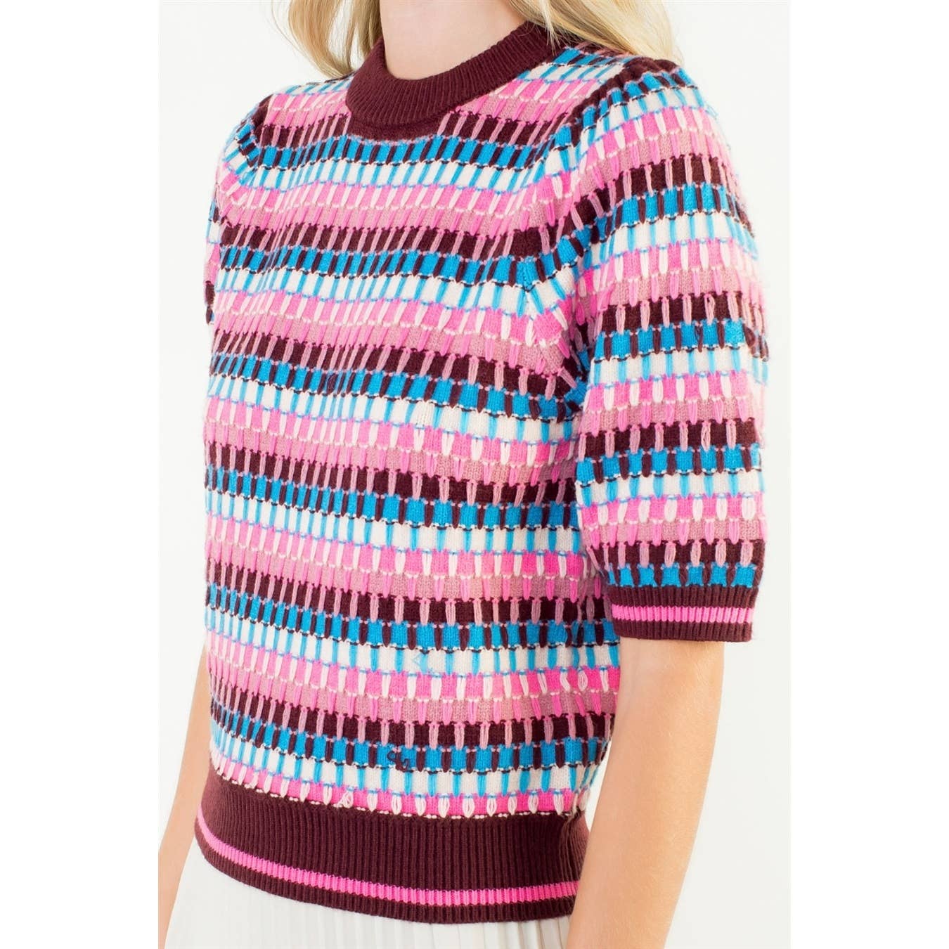 Short Sleeve Multi Color Knit Top