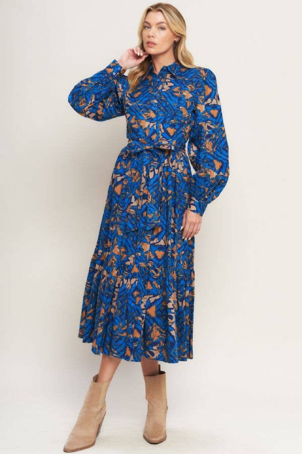 A printed woven shirt dress