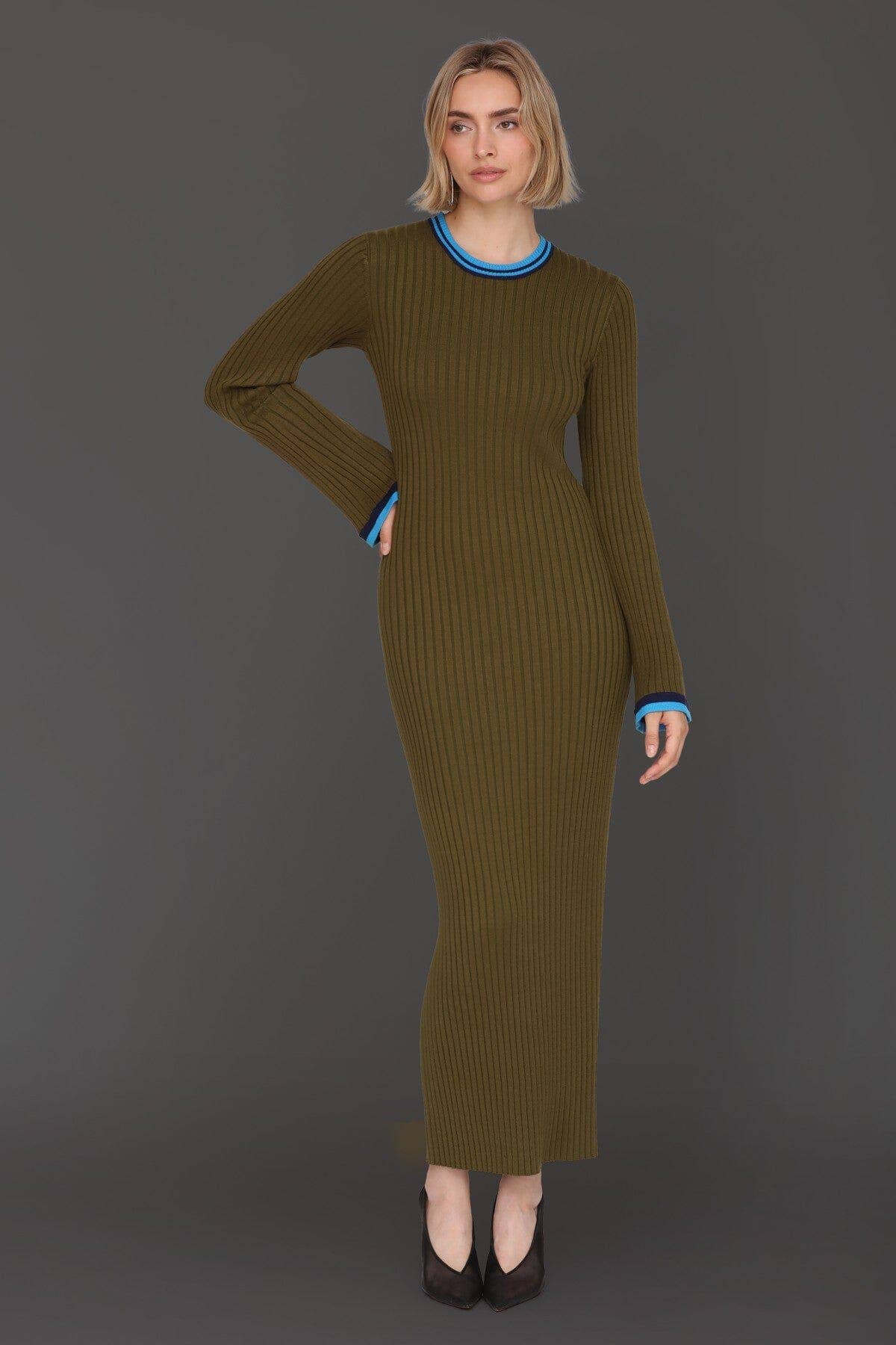 Contrast Trim Maxi Sweater Dress: Ivy Fern