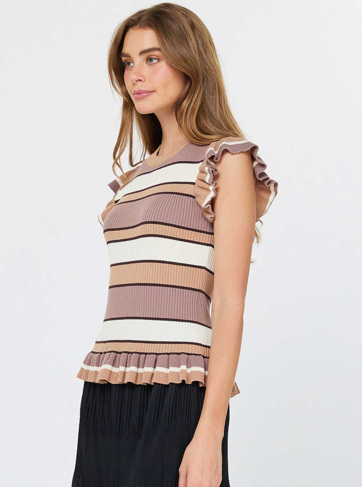 Multi Stripe Ruffle Hem Sweater Top