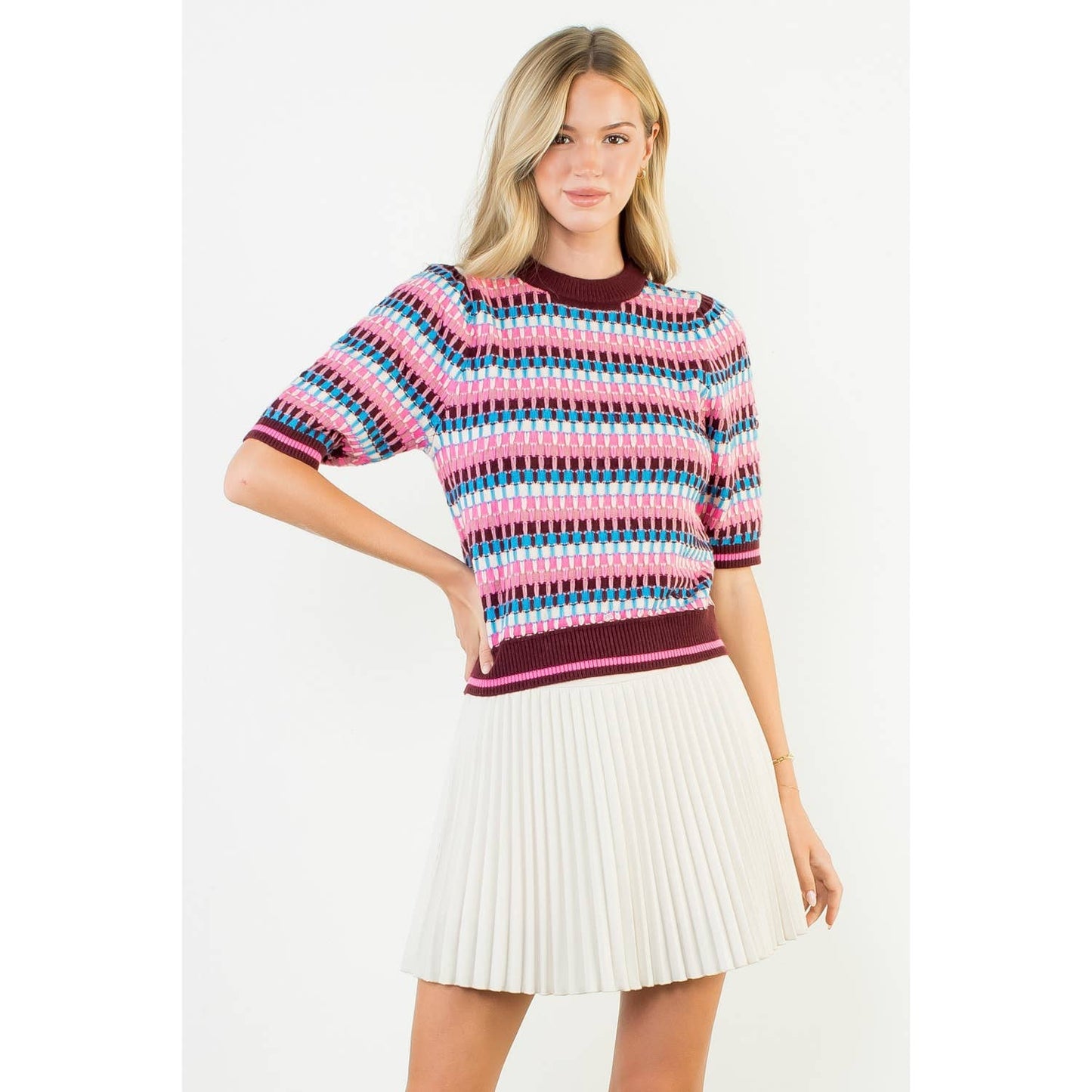 Short Sleeve Multi Color Knit Top