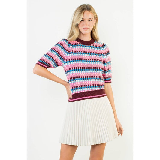 Short Sleeve Multi Color Knit Top
