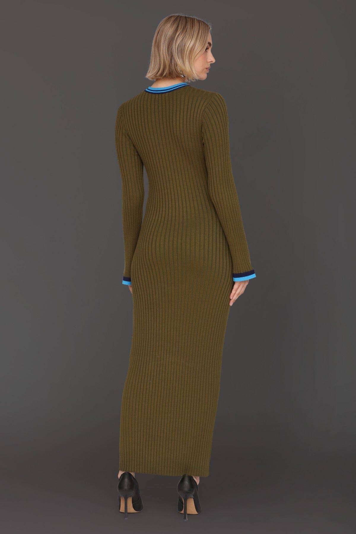 Contrast Trim Maxi Sweater Dress: Ivy Fern