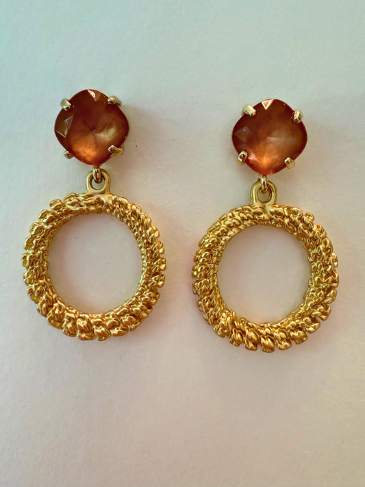 Golden Apricot Hoop Drop Earrings