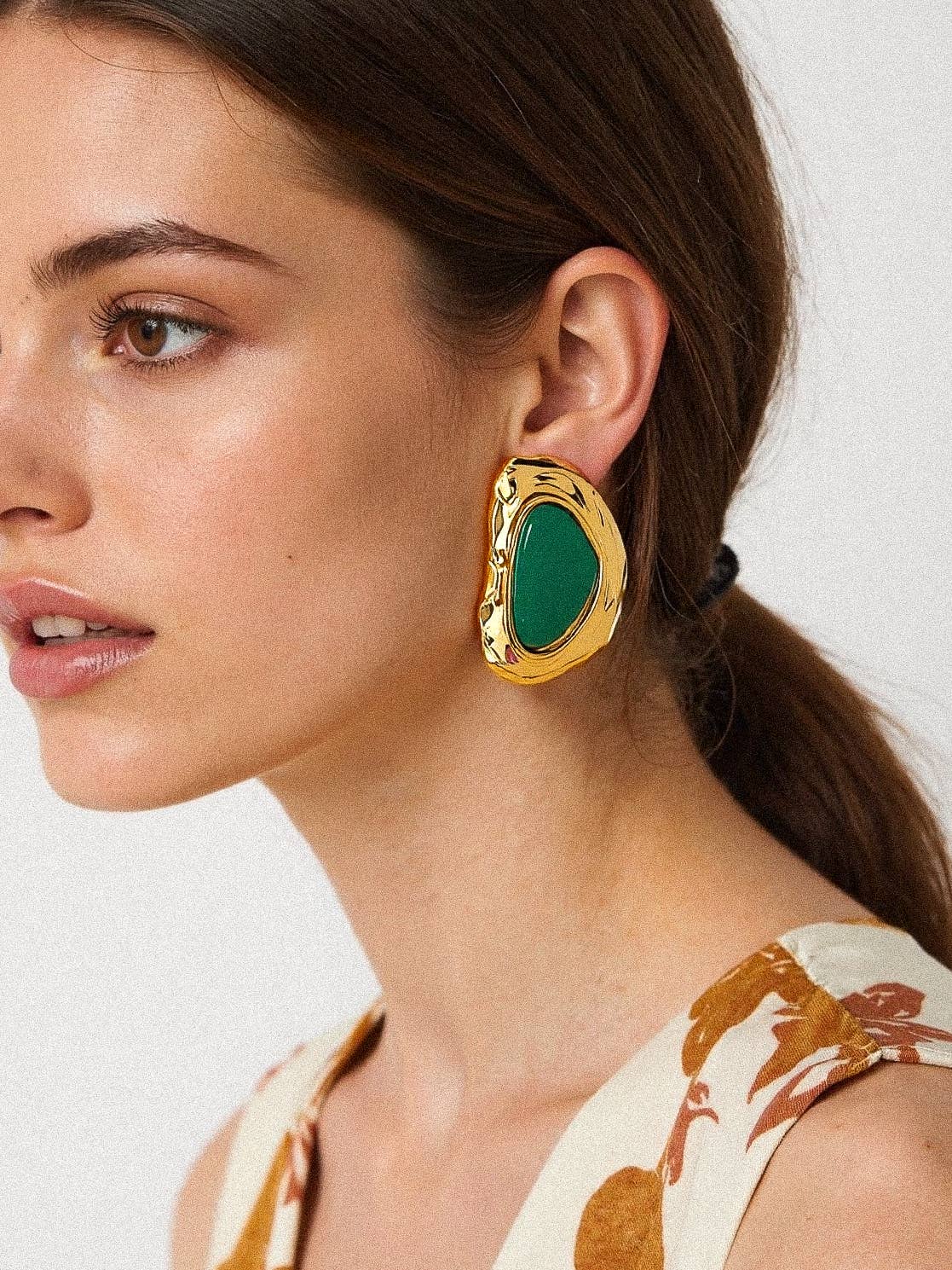 Mei 18K Non-Tarnish Green Stone Stud: Green