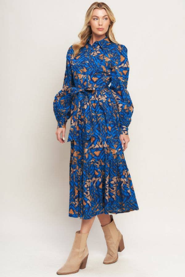 A printed woven shirt dress