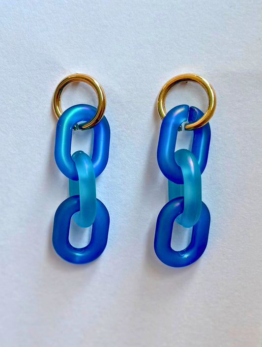 Electric Blue Chain Link Drop Earrings