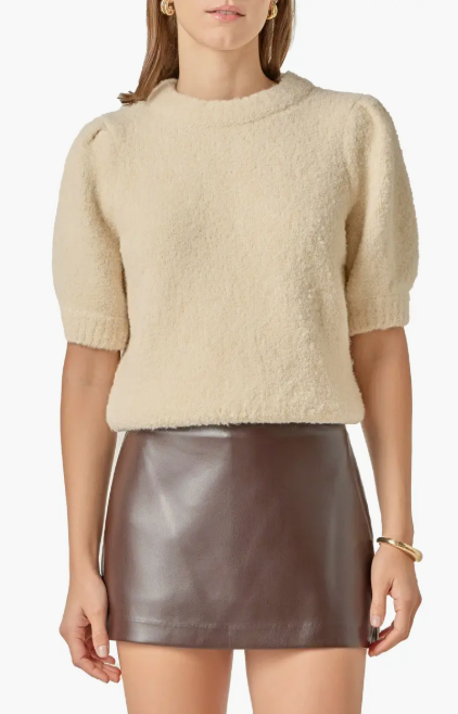 Boucle Puff Sleeve Knit Top