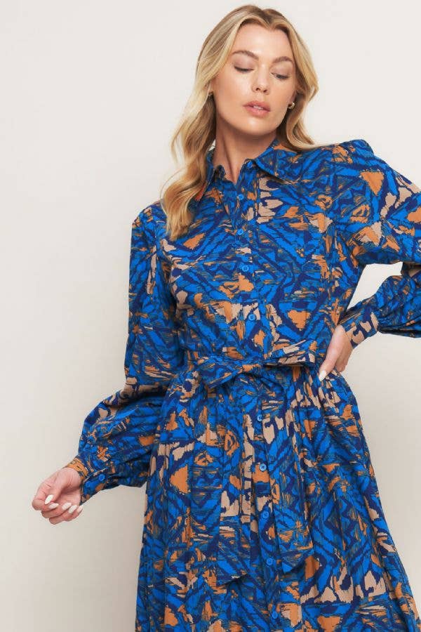 A printed woven shirt dress
