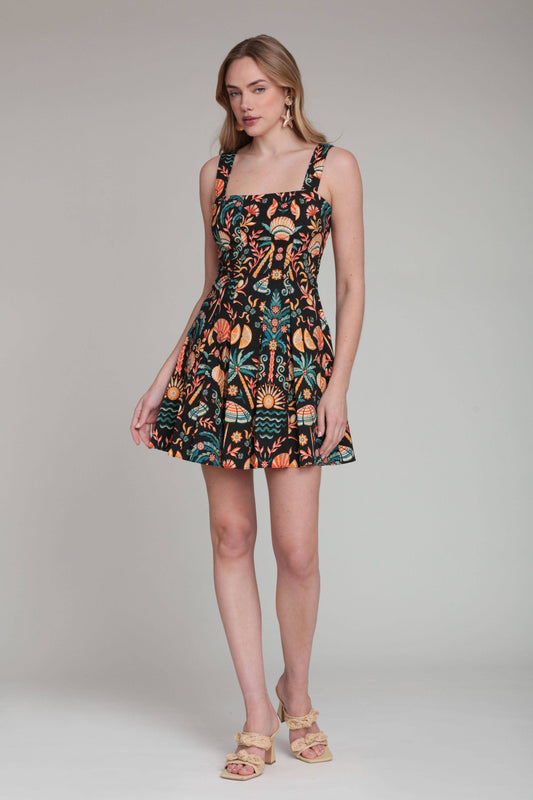 Tropical Palm Dress Black