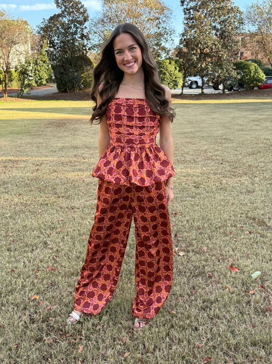 Chainlink Printed Satin Bubble Top