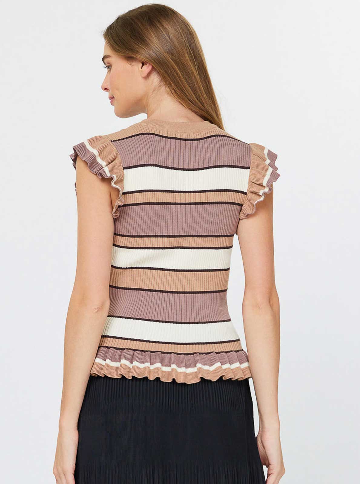 Multi Stripe Ruffle Hem Sweater Top