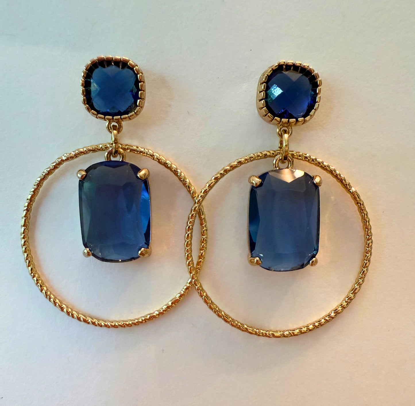 Sapphire Glow Gold Hoop Earrings